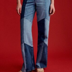 NWOT Sezane Wide Leg Trouser in Patchwork Denim